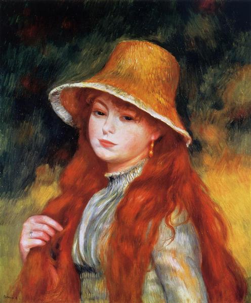 Young Girl in a Straw Hat, c.1884 - 雷諾瓦