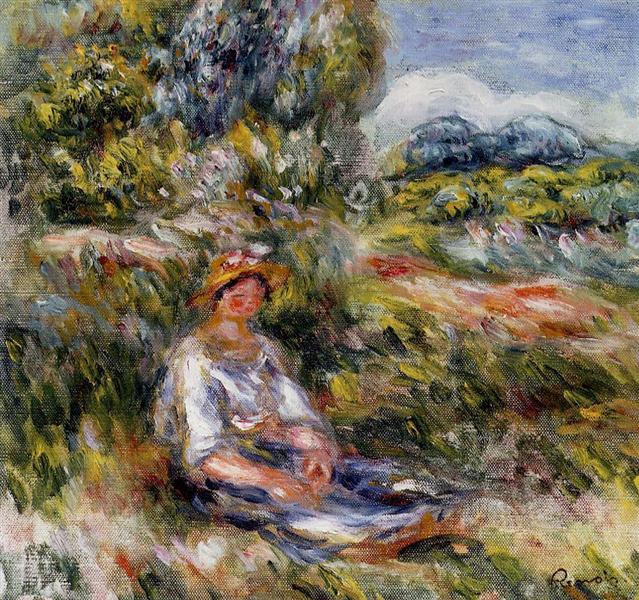 Young Girl Seated in a Meadow, 1916 - 雷諾瓦