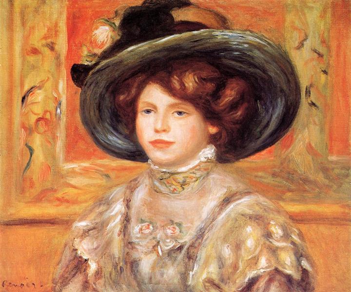 Young Woman in a Blue Hat, c.1900 - Pierre-Auguste Renoir