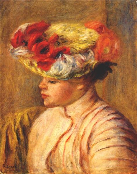 Young woman in a flowered hat, 1892 - Пьер Огюст Ренуар