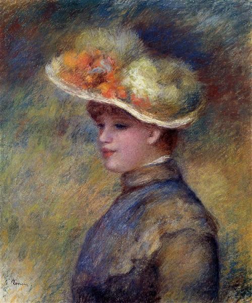 Young Woman Wearing a Hat - Pierre-Auguste Renoir