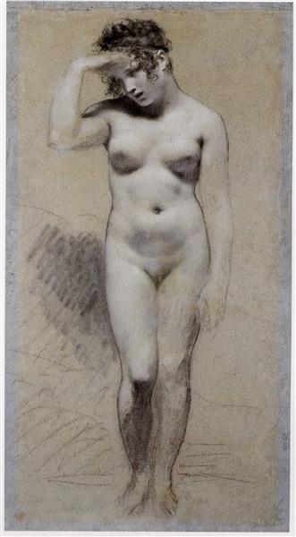Drawing of Female Nude with charcoal and chalk, 1800 - Pierre Paul Prud'hon