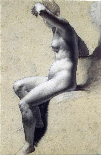 Drawing of Female Nude with charcoal and chalk, 1800 - Pierre Paul Prud'hon