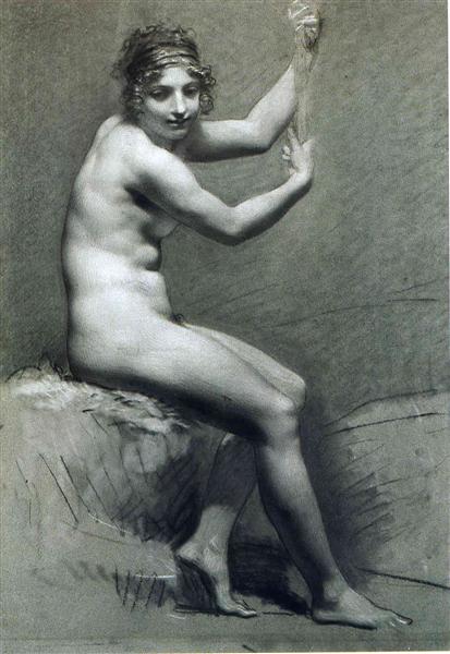Drawing of Female Nude with charcoal and chalk, 1800 - Пьер Поль Прюдон