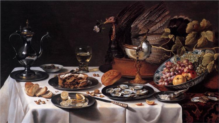 Still Life with a Turkey Pie, 1627 - Pieter Claesz.