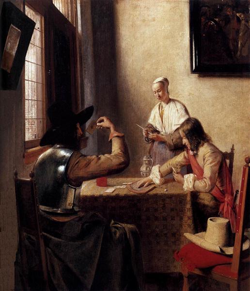 Deux soldats jouant aux cartes et une fille, c.1658 - Pieter de Hooch