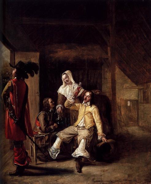 Two Soldiers and a Serving Woman with a Trumpeter, c.1655 - Pieter de Hooch