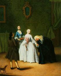 A Nobleman Kissing a Lady's Hand - Pietro Longhi