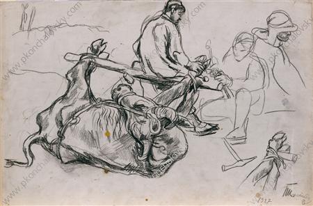 Forging of buffalo. Study., 1927 - Pyotr Konchalovsky