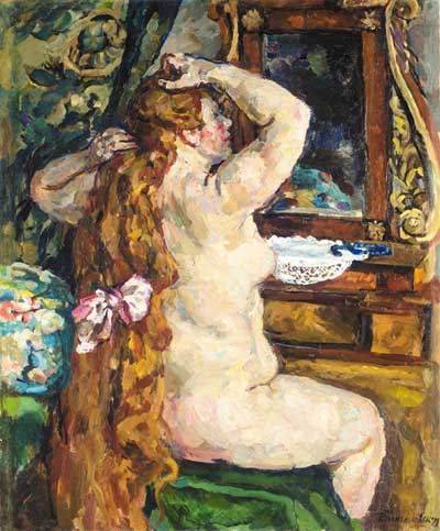 Model with red hair by the mirror, 1928 - Pjotr Petrowitsch Kontschalowski
