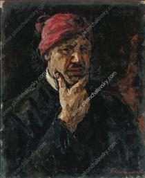 Autorretrato (com touca vermelha) - Pyotr Konchalovsky
