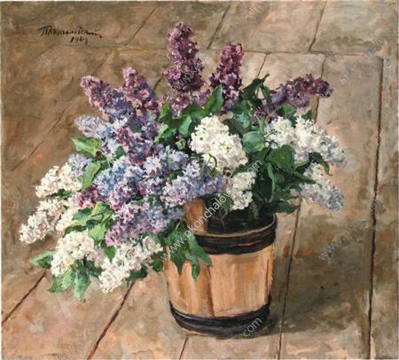Still Life. Lilacs in a bucket on the floor., 1948 - Петро Кончаловський