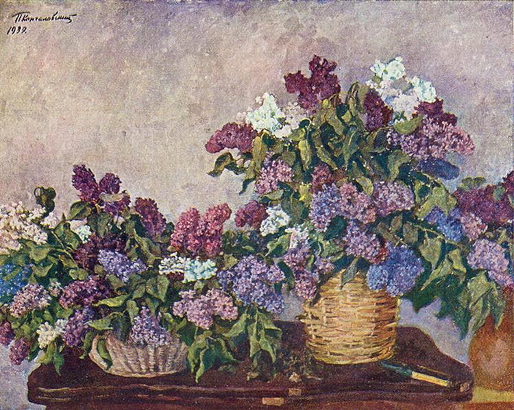 Still Life. Lilacs in two baskets., 1939 - Pjotr Petrowitsch Kontschalowski