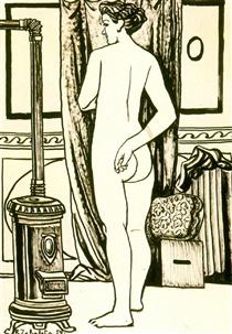 Female nude from back with stove - Rafael Zabaleta