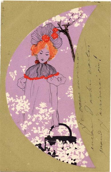 Girls with olive green surrounds, 1901 - Raphael Kirchner