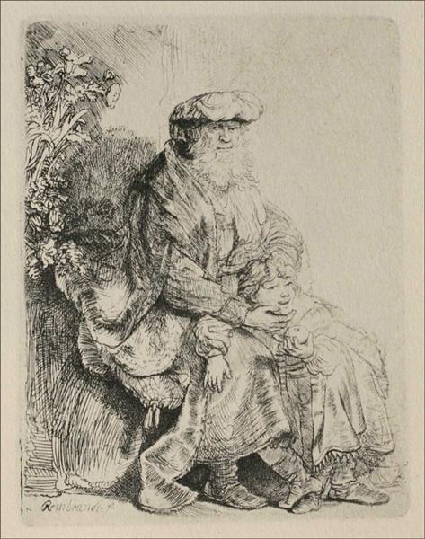 Abraham caressing Isaac, 1636 - Рембрандт