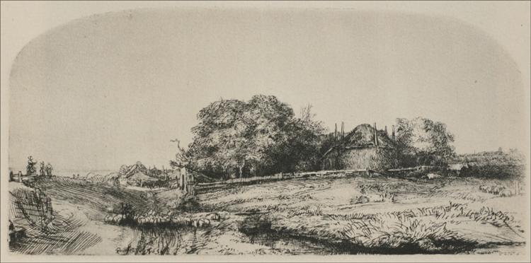 An Arched Landscape with a Flock of Sheep, 1650 - Rembrandt van Rijn