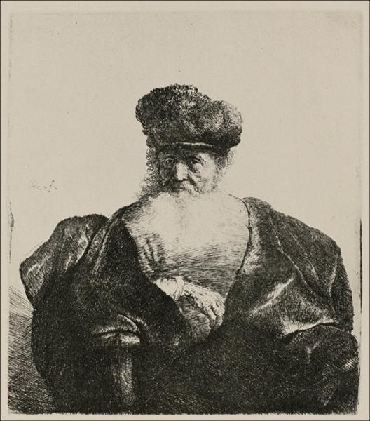An Old Man with a Beard, Fur Cap and a Velvet Cloak, 1632 - Rembrandt