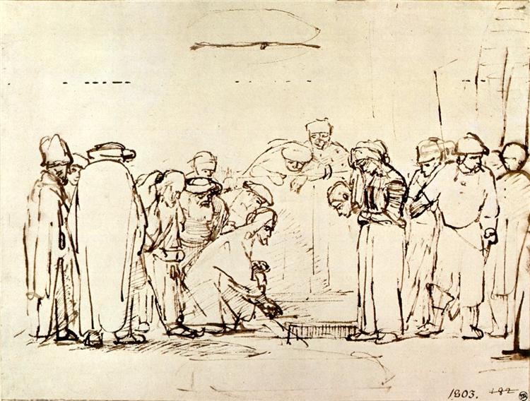 Jesus and the adulteress by Rembrandt - Rembrandt van Rijn