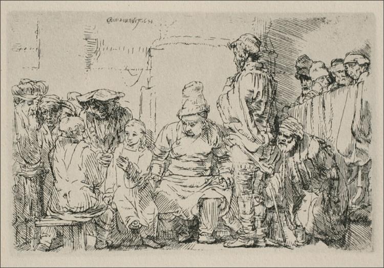 Jesus Disputing with the Doctors the Smaller Print, 1654 - Рембрандт