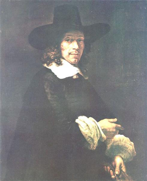 Portrait of a Gentleman with a Tall Hat and Gloves, 1660 - Rembrandt van Rijn