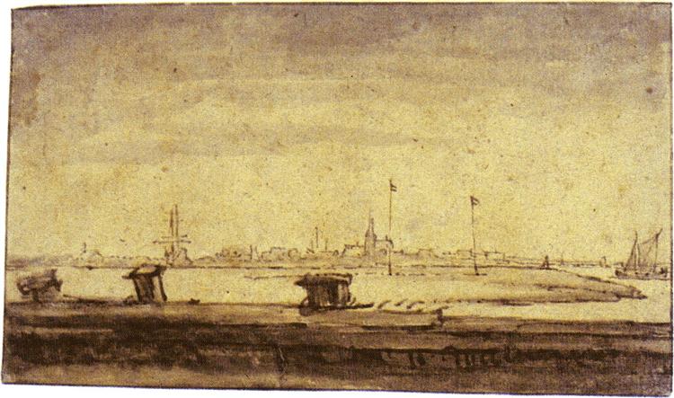 Schellingwou seen from the Diemerdijk, 1651 - 1655 - Rembrandt van Rijn