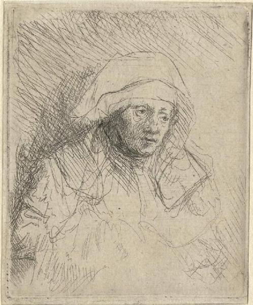 Sick woman with a large white headdress (Saskia), c.1641 - c.1642 - Rembrandt