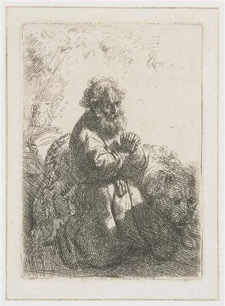 St. Jerome kneeling in prayer, looking down, 1635 - Rembrandt