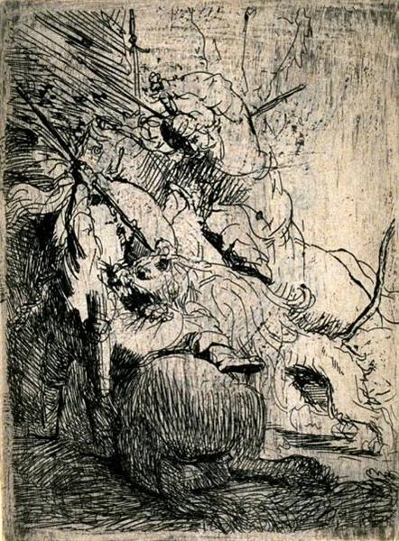 The Small Lion Hunt, c.1629 - c.1630 - Rembrandt