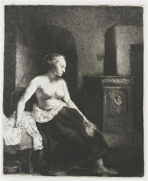 Woman Sitting Half Dressed Beside a Stove, 1658 - Рембрандт