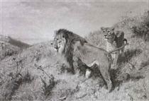 Löwenpaar in der Savanne - Richard Friese