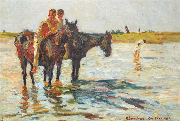 Bathe (Horses in the River), 1923 - Рудольф Швейцер-Кумпана