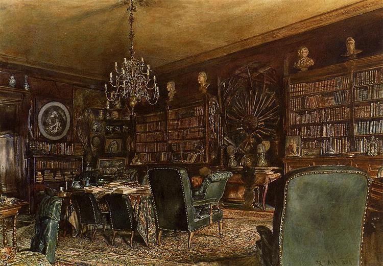 The Library of the Palais Lanckoronski, Vienna, 1881 - Рудольф фон Альт