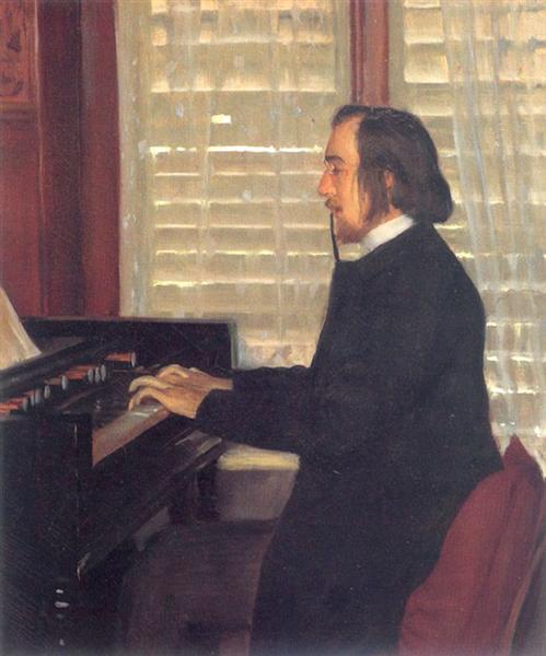 Portrait of Eric Satie at the harmonium - Сантьяго Русиньоль