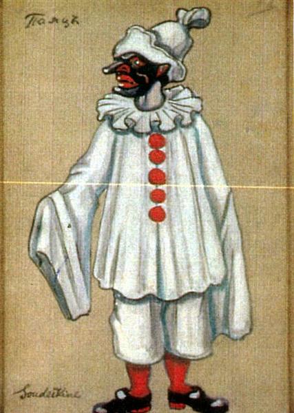 Costume designs for "Petrushka" by Stravinsky in Metropolitan Opera -  Jester, 1925 - Сергій Судєйкін