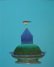 Bird with Ring and Blue House - Stefan Caltia