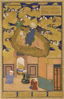The Mi'raj, or, The Night Flight of Muhammad on his Steed Buraq- Folio from a Bustan of Sa'di - Sultan Muhammad