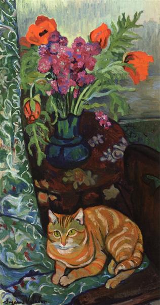 Bouquet and a Cat, 1919 - Сюзанна Валадон