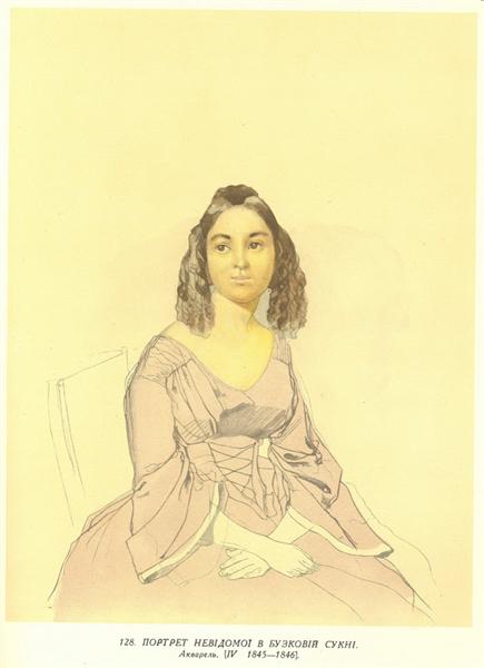 Portrait of unknown woman with violet dress, 1846 - Taras Shevchenko