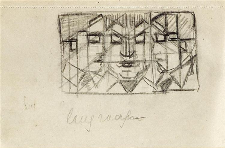 Composition with three heads (from sketchbook 13) - Theo van Doesburg