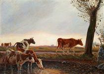 Cows homeward bound in the evening - Теодор Филипсен
