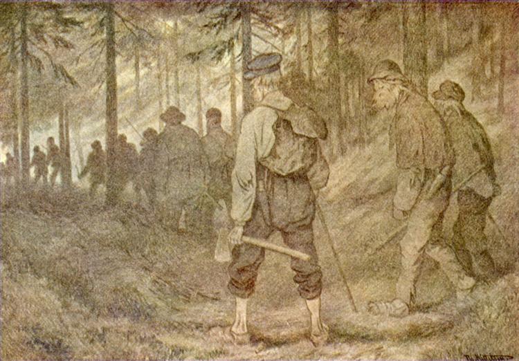 Twelve men in the forest, 1900 - Theodor Severin Kittelsen