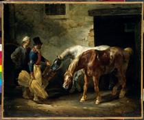 Two post-horses at the stable - 西奧多·傑利柯