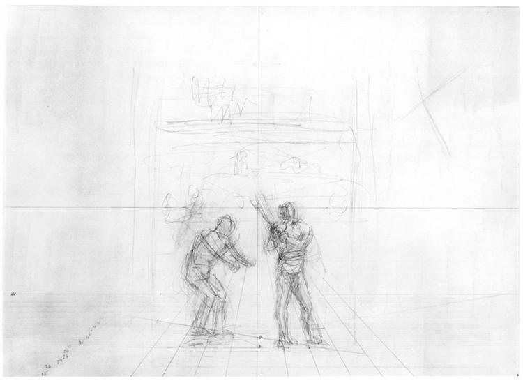 Perspective drawing for baseball players practicing - Thomas Eakins
