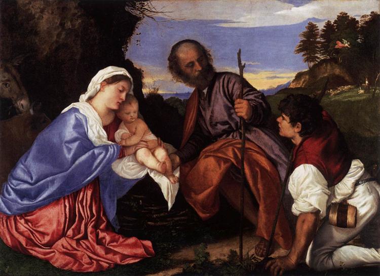 The Holy Family with a Shepherd, c.1510 - Tiziano