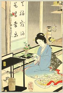 Flower Arranging and Tea Ceremony - Toyohara Chikanobu