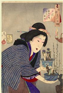 Looking as if she wants to change - The appearance of a proprietress of the Kaei era - Yoshitoshi