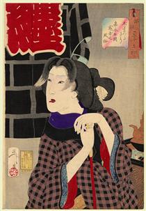 Looking as if somebody is about to arrive - The appearance of a fireman’s wife in the Kaei era - Tsukioka Yoshitoshi