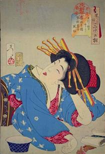Looking relaxed - The appearance of a Kyoto geisha of the Kansei era - Цукиока Ёситоси