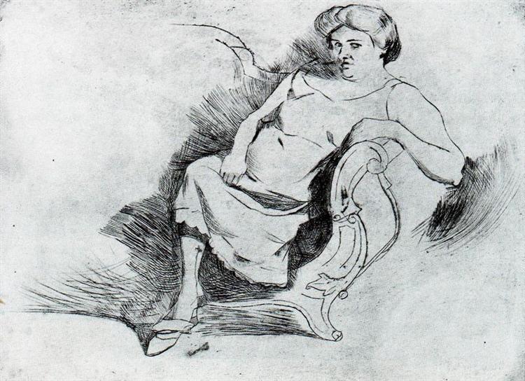 Seated woman, c.1908 - Умберто Боччоні
